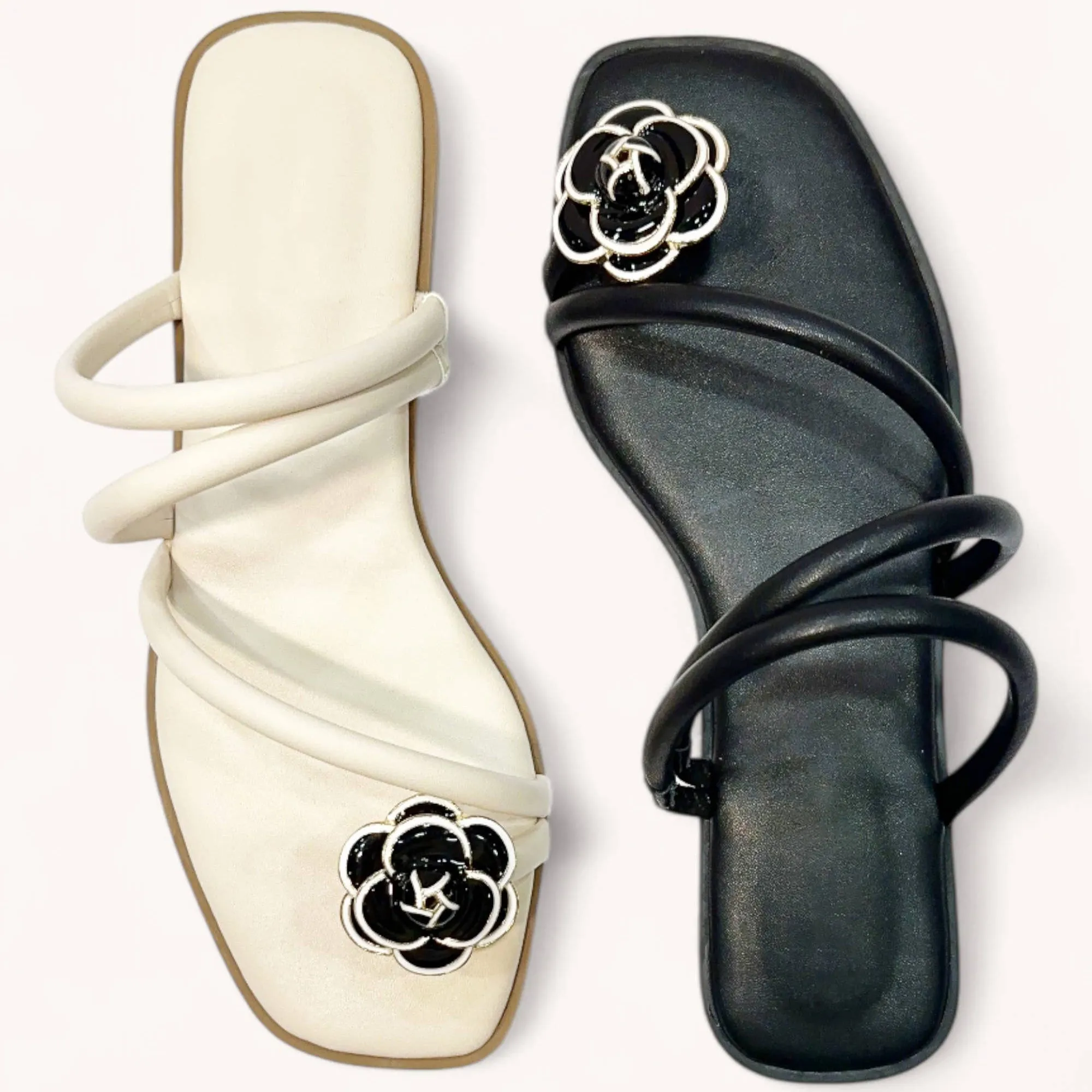 Sloane Camelia Flower Toe Strap Sandals