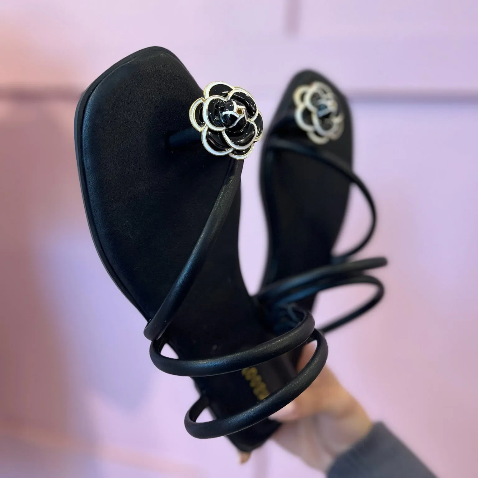 Sloane Camelia Flower Toe Strap Sandals