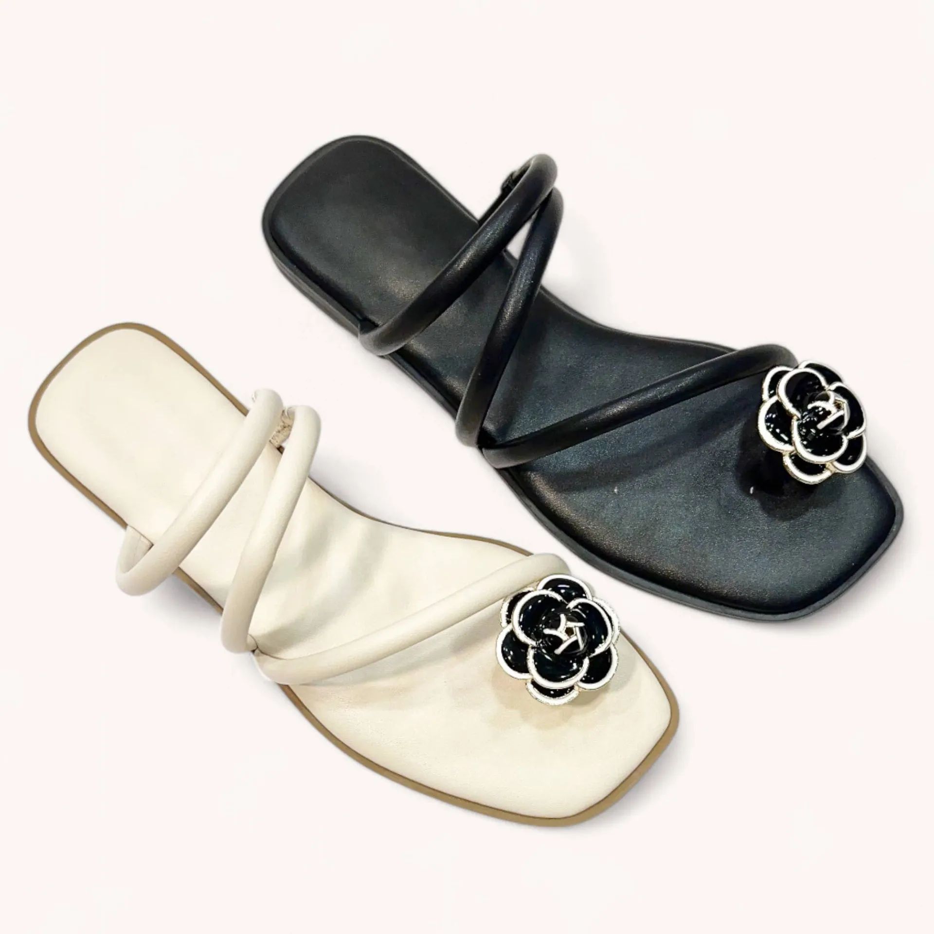 Sloane Camelia Flower Toe Strap Sandals
