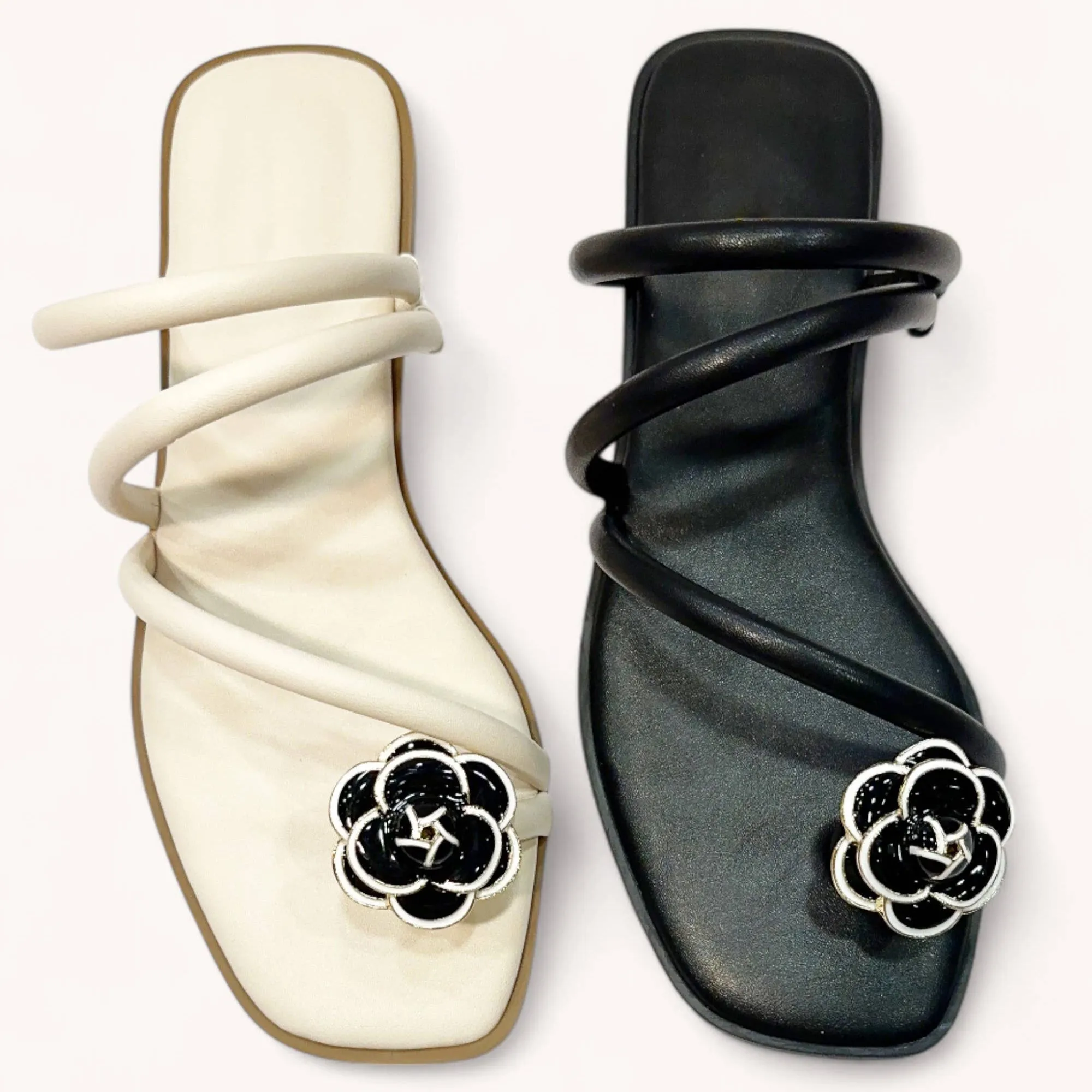 Sloane Camelia Flower Toe Strap Sandals