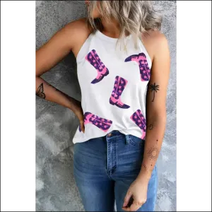Sparkle & Shine Sequin Boots Round Neck Tank