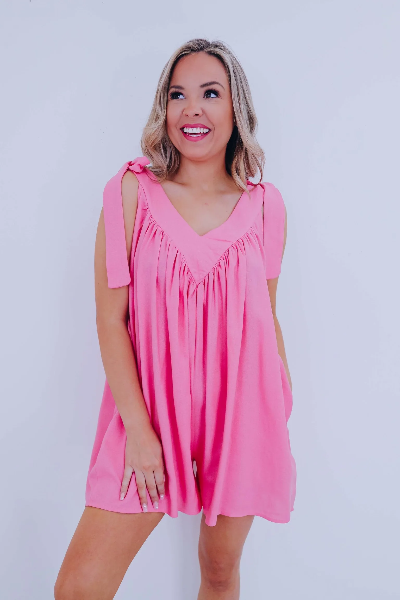Spring Vibes V-Neck Romper - Pink