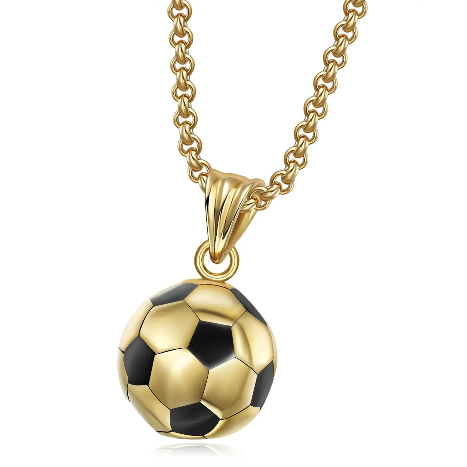 Stainless Steel Titanium Football Soccer Pendant Necklace - Sports Gift Jewelry for Men, Women, Couples, and Friends