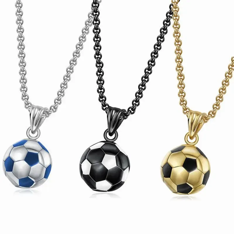 Stainless Steel Titanium Football Soccer Pendant Necklace - Sports Gift Jewelry for Men, Women, Couples, and Friends