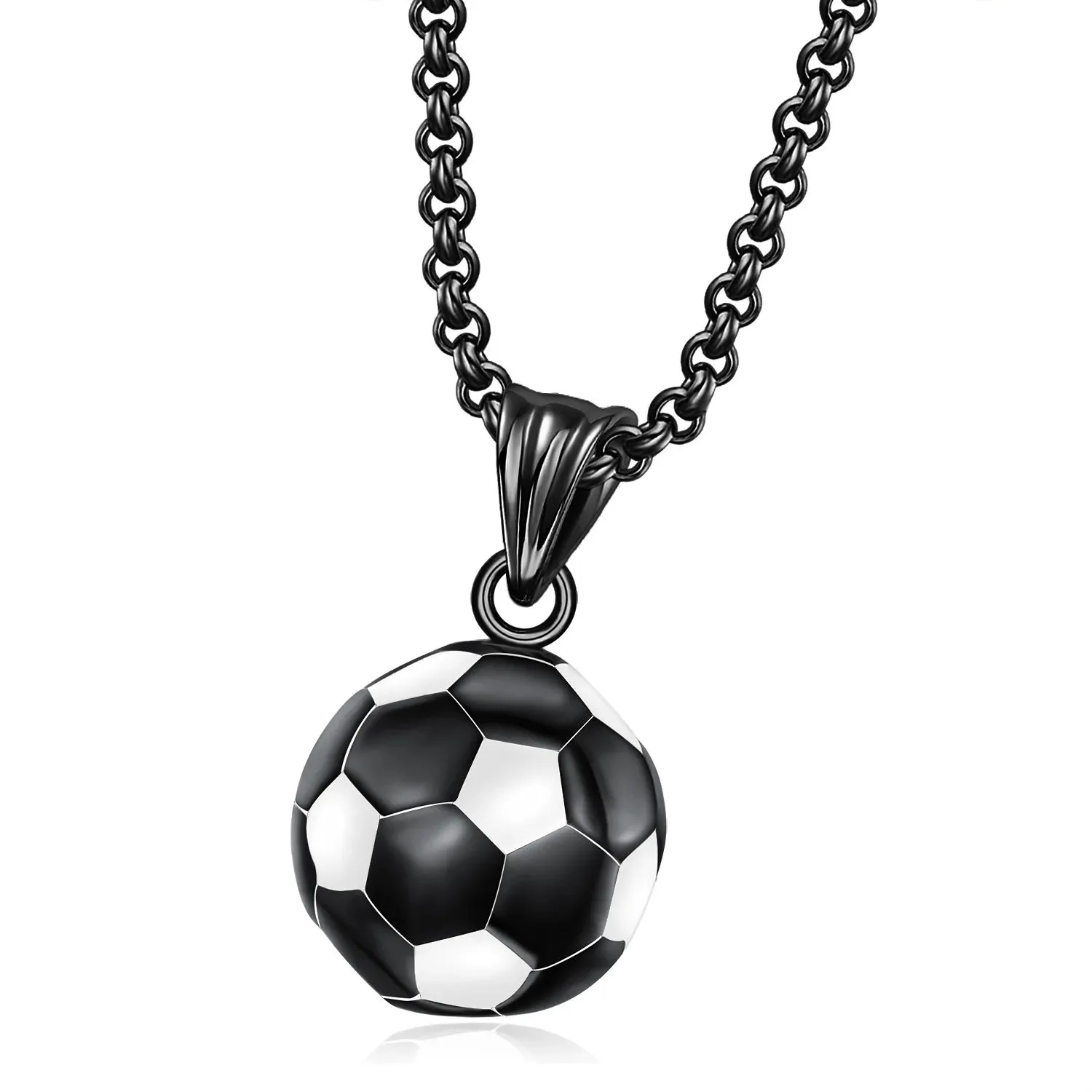 Stainless Steel Titanium Football Soccer Pendant Necklace - Sports Gift Jewelry for Men, Women, Couples, and Friends
