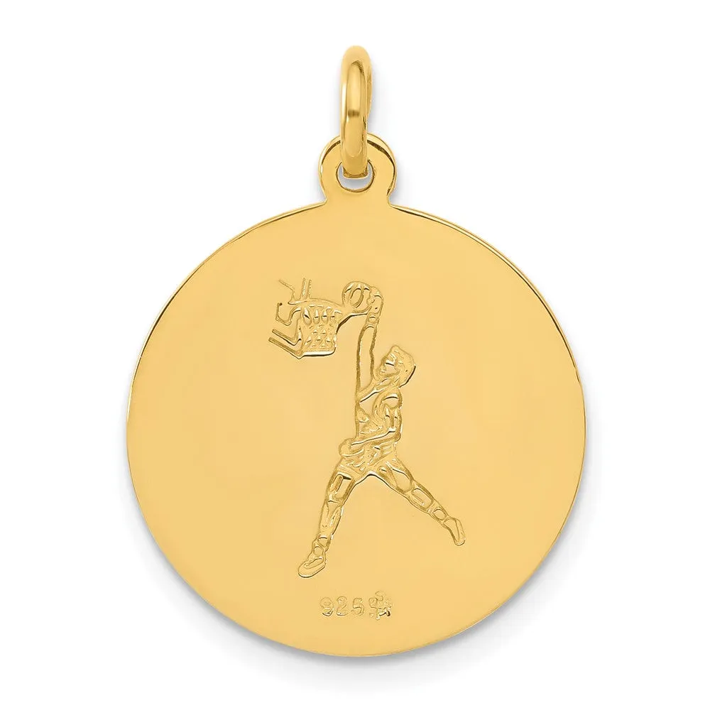 Sterling Silver 24k Gold-plated Basketball St. Christopher Medal Pendant