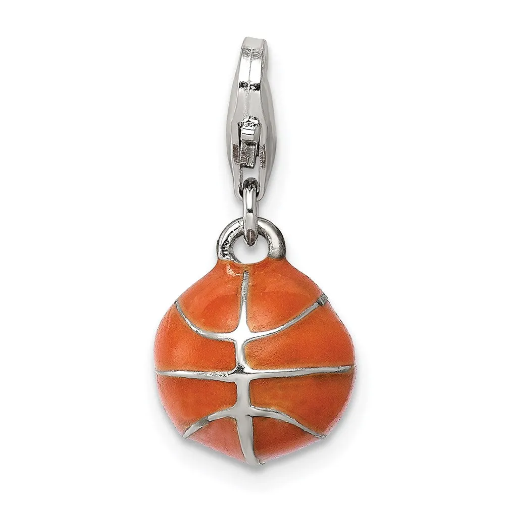 Sterling Silver 3D Enameled Basketball Charm
