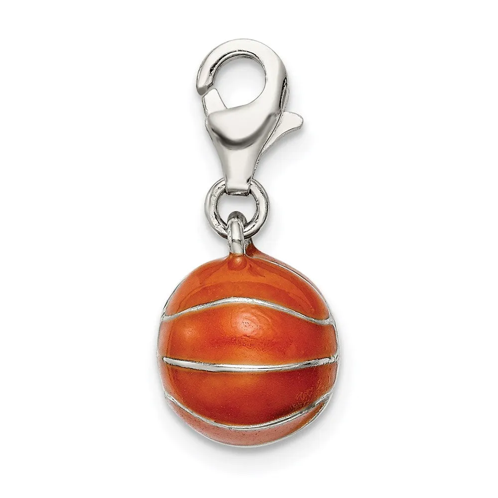 Sterling Silver 3D Enameled Basketball Charm