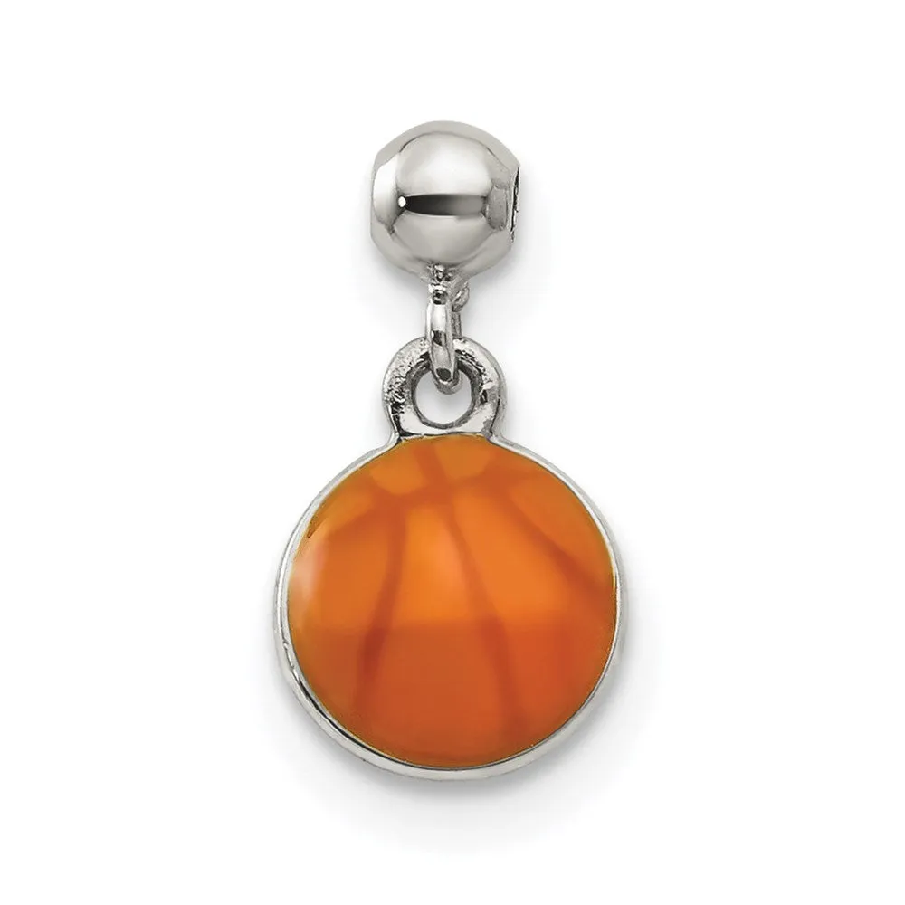 Sterling Silver Mio Memento Enamel Dangle Basket Ball Charm