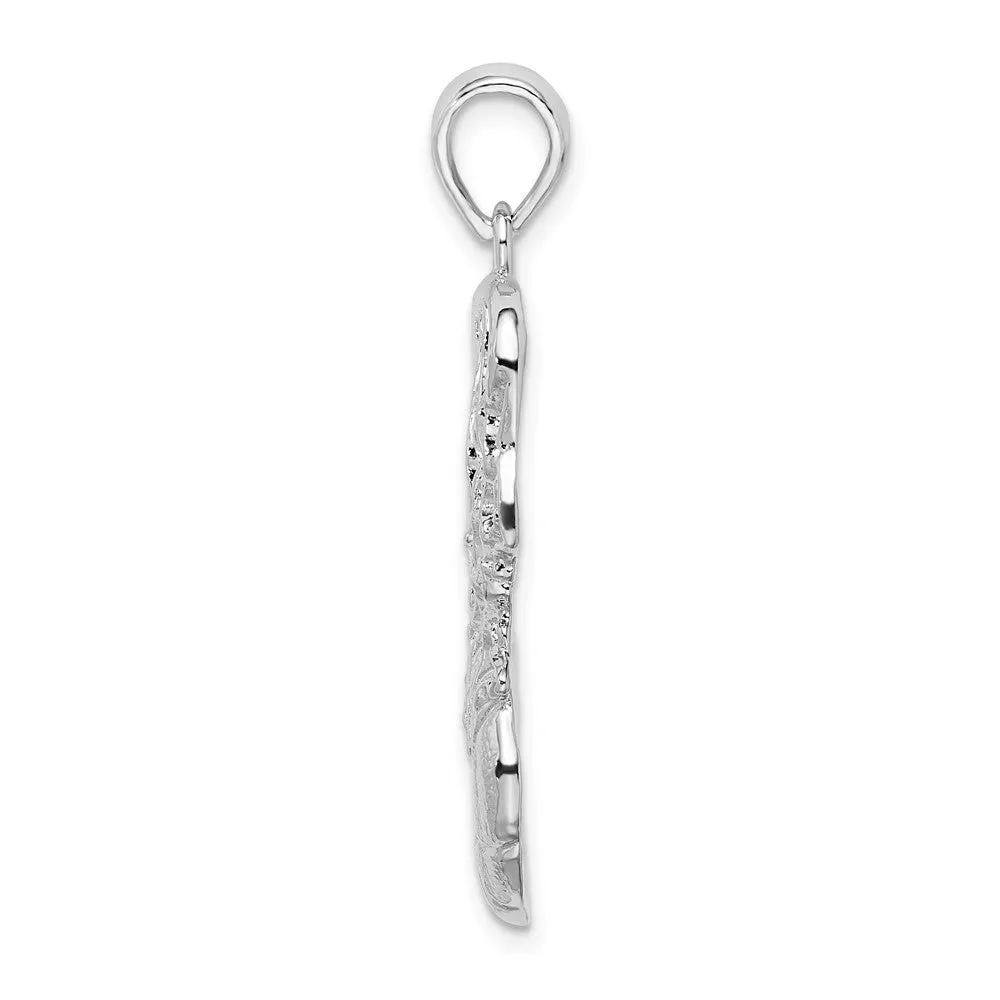 Sterling Silver Polished Basketball in Net Pendant