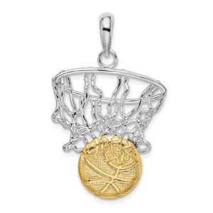 Sterling Silver Polished Net w/14k Basketball Pendant