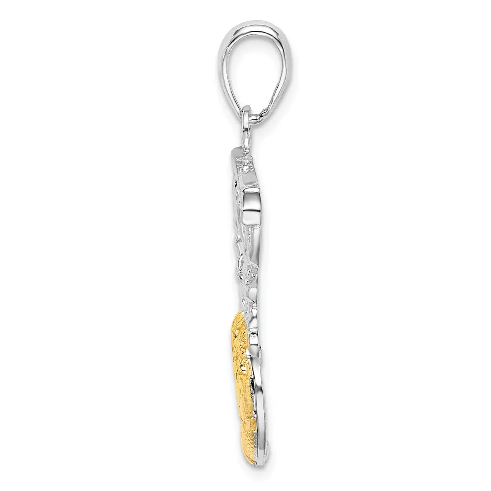 Sterling Silver Polished Net w/14k Basketball Pendant
