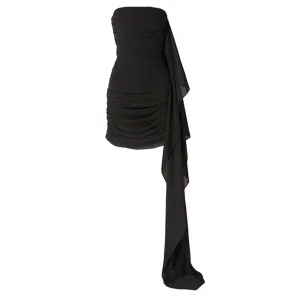 Strapless Draped Ruched Mini Dress
