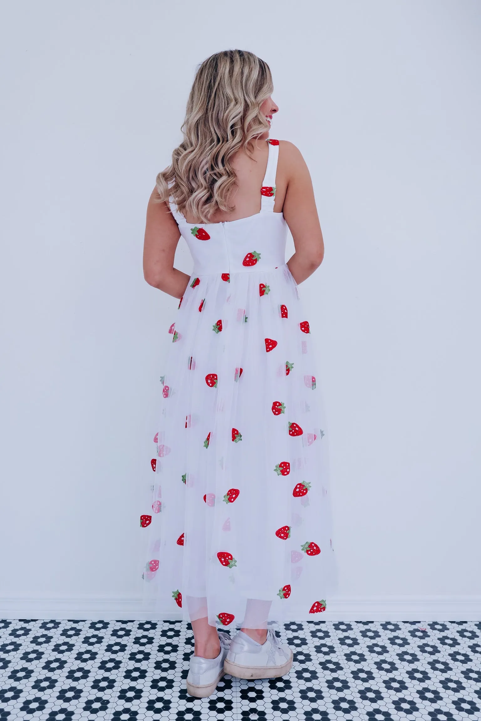 Strawberry Patch Tulle Midi Dress