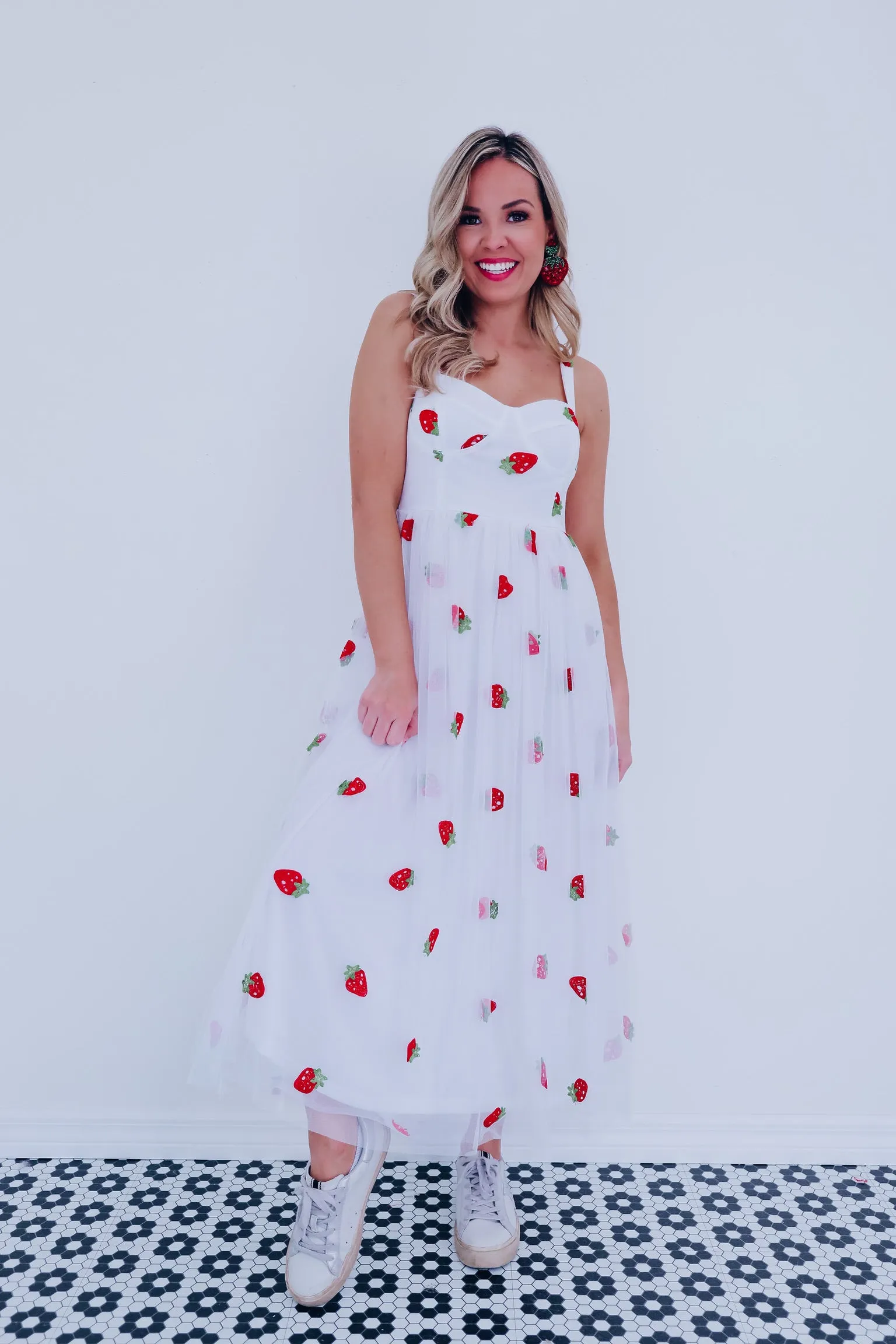 Strawberry Patch Tulle Midi Dress