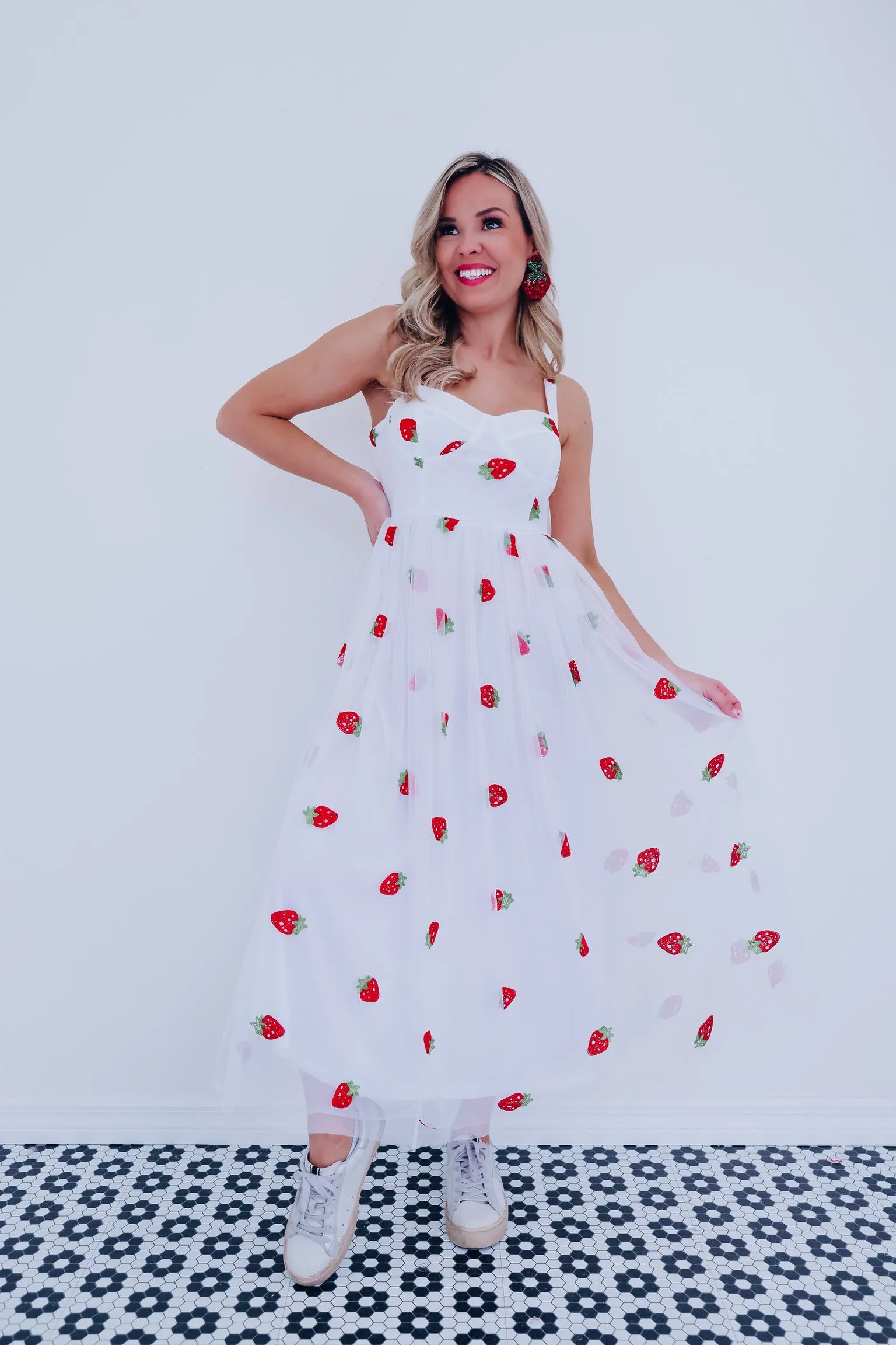 Strawberry Patch Tulle Midi Dress