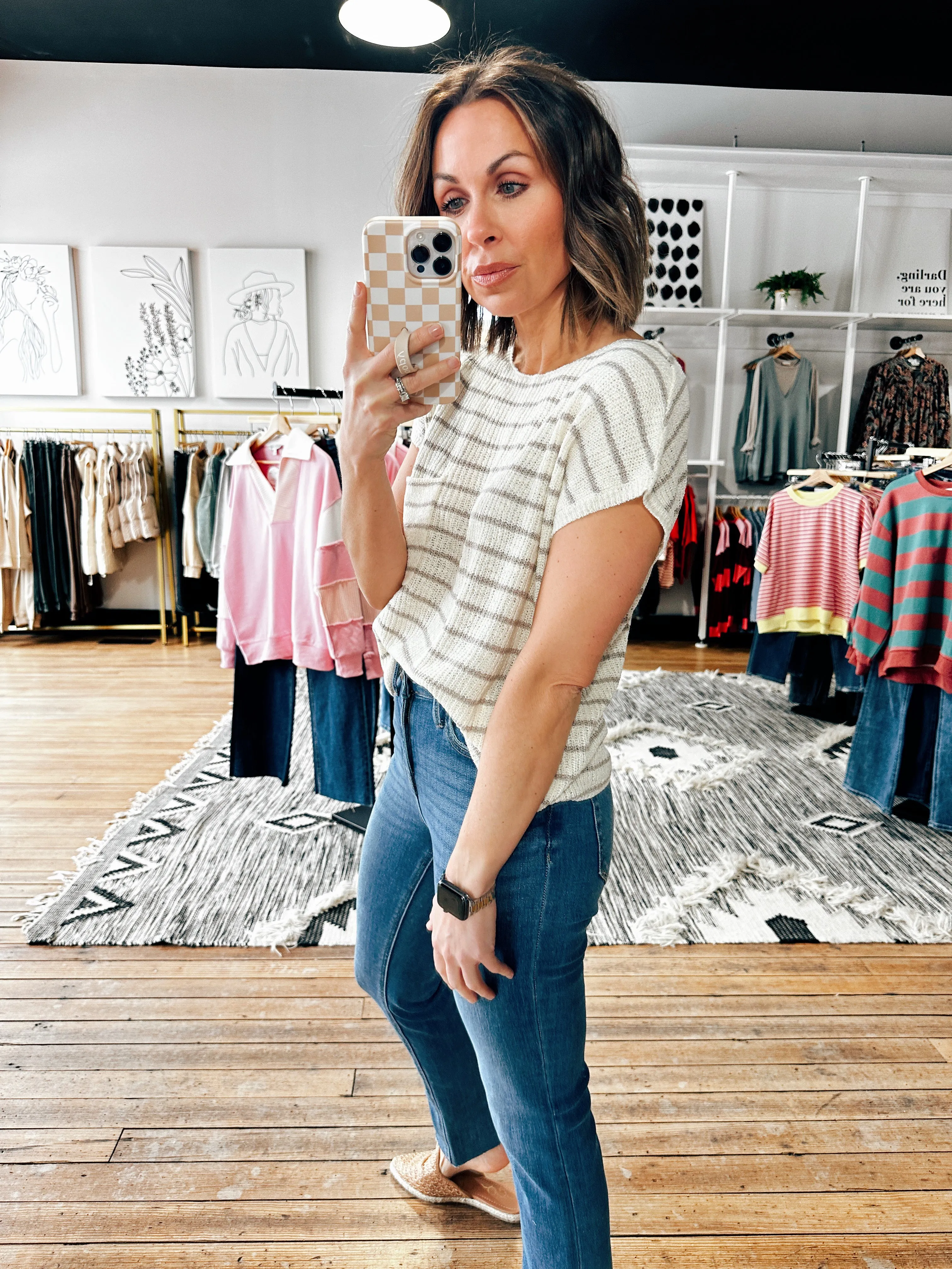Stripe Cap Sleeve Sweater-2 Colors