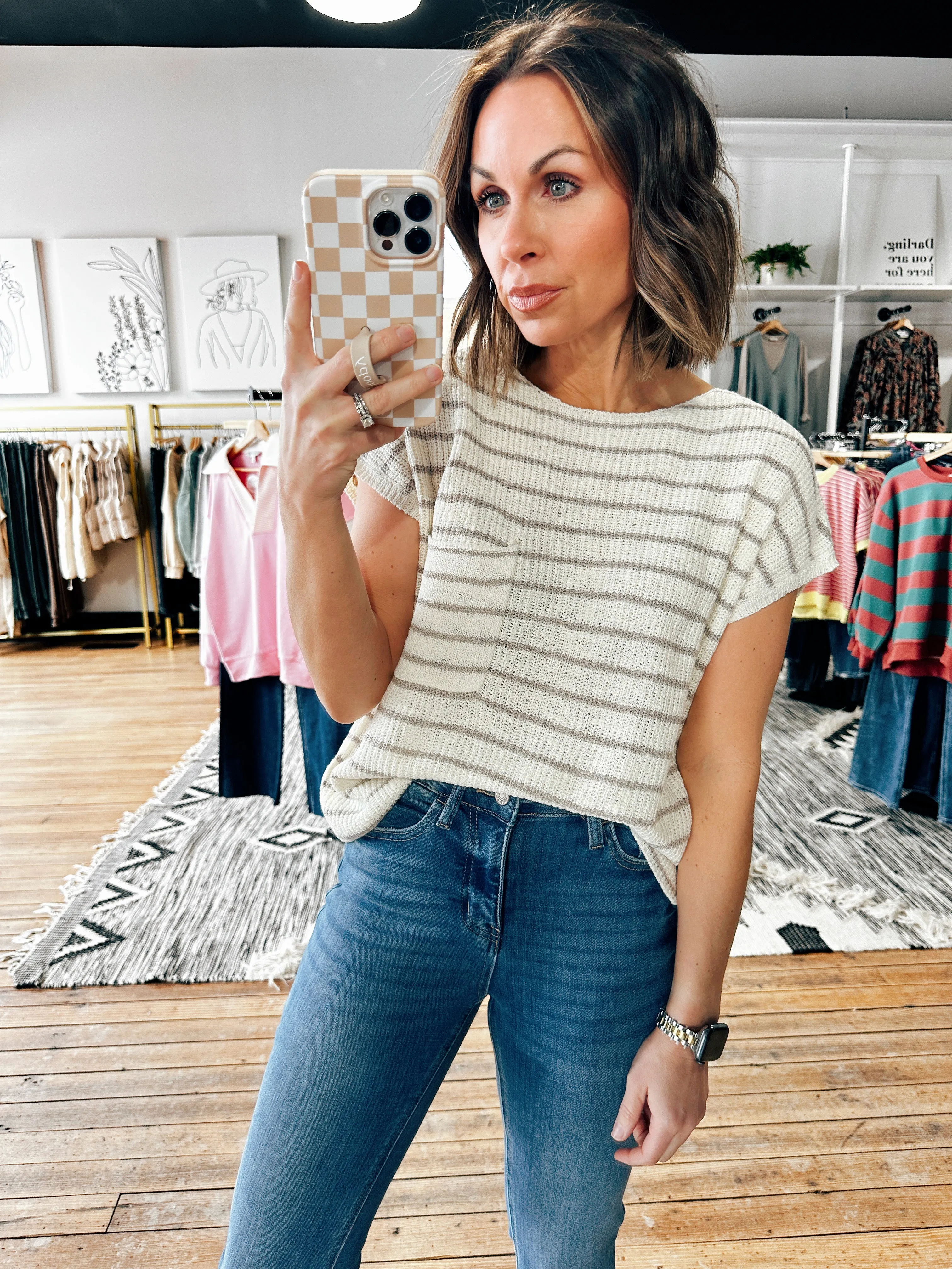 Stripe Cap Sleeve Sweater-2 Colors