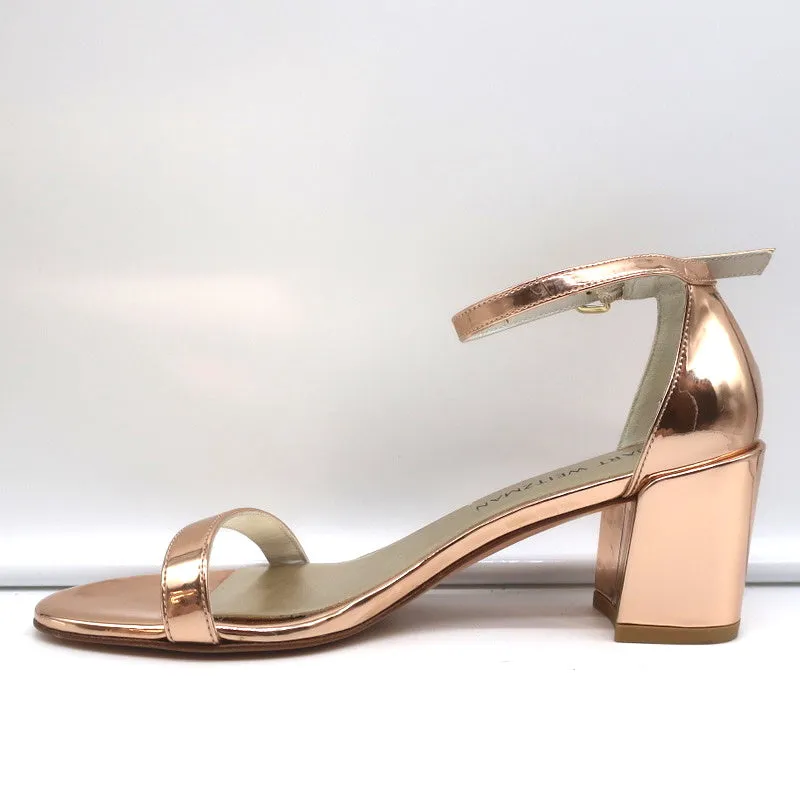Stuart Weitzman Simple Sandals Rose Gold Metallic Leather Size 7N Block Heel NEW