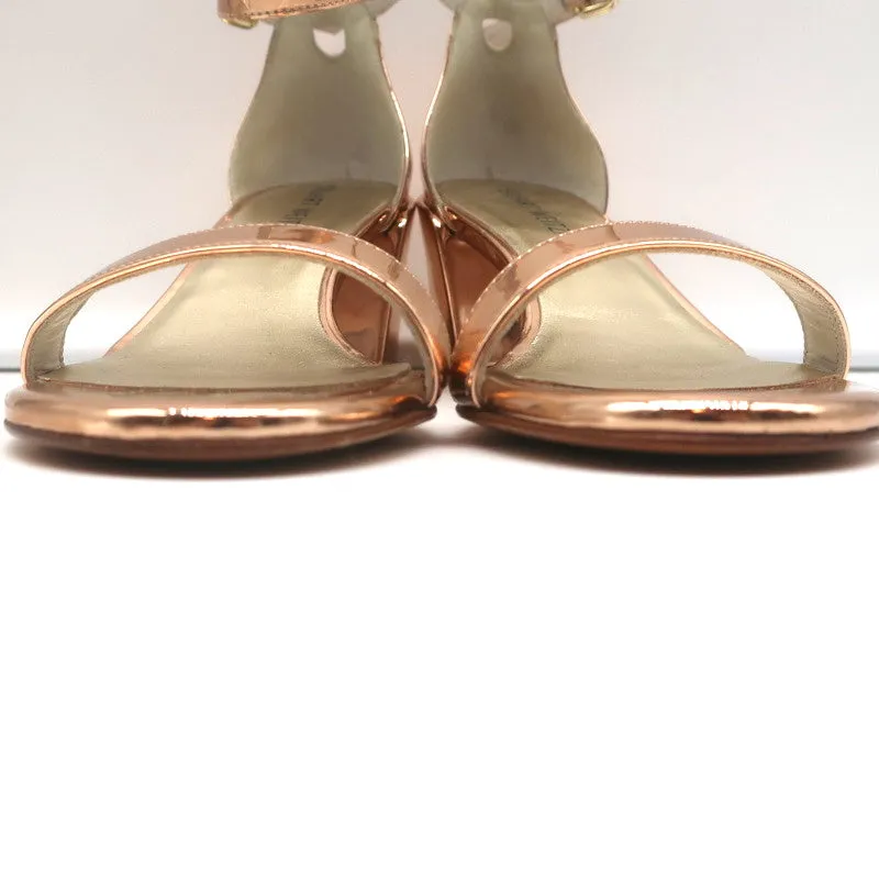 Stuart Weitzman Simple Sandals Rose Gold Metallic Leather Size 7N Block Heel NEW