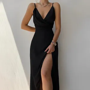 Stylish Long Summer Dress for Women with Deep V-Neck and Split