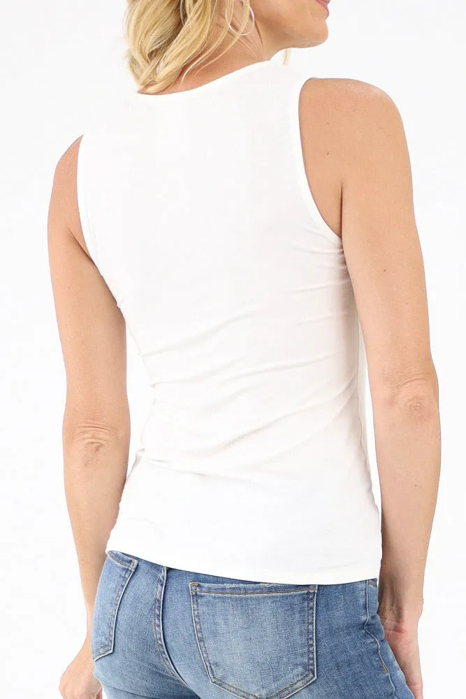 Stylish Studs Embellished Tank Top -Ivory