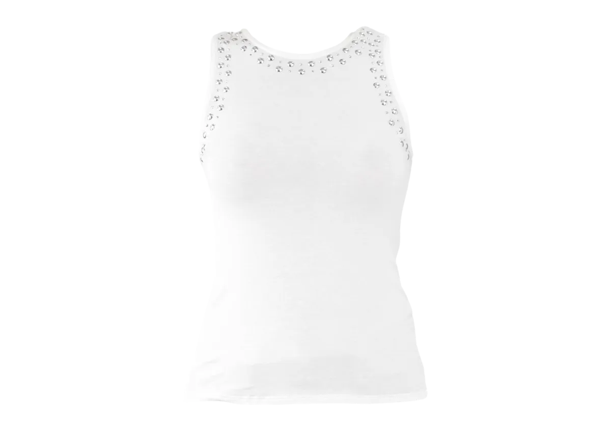 Stylish Studs Embellished Tank Top -Ivory