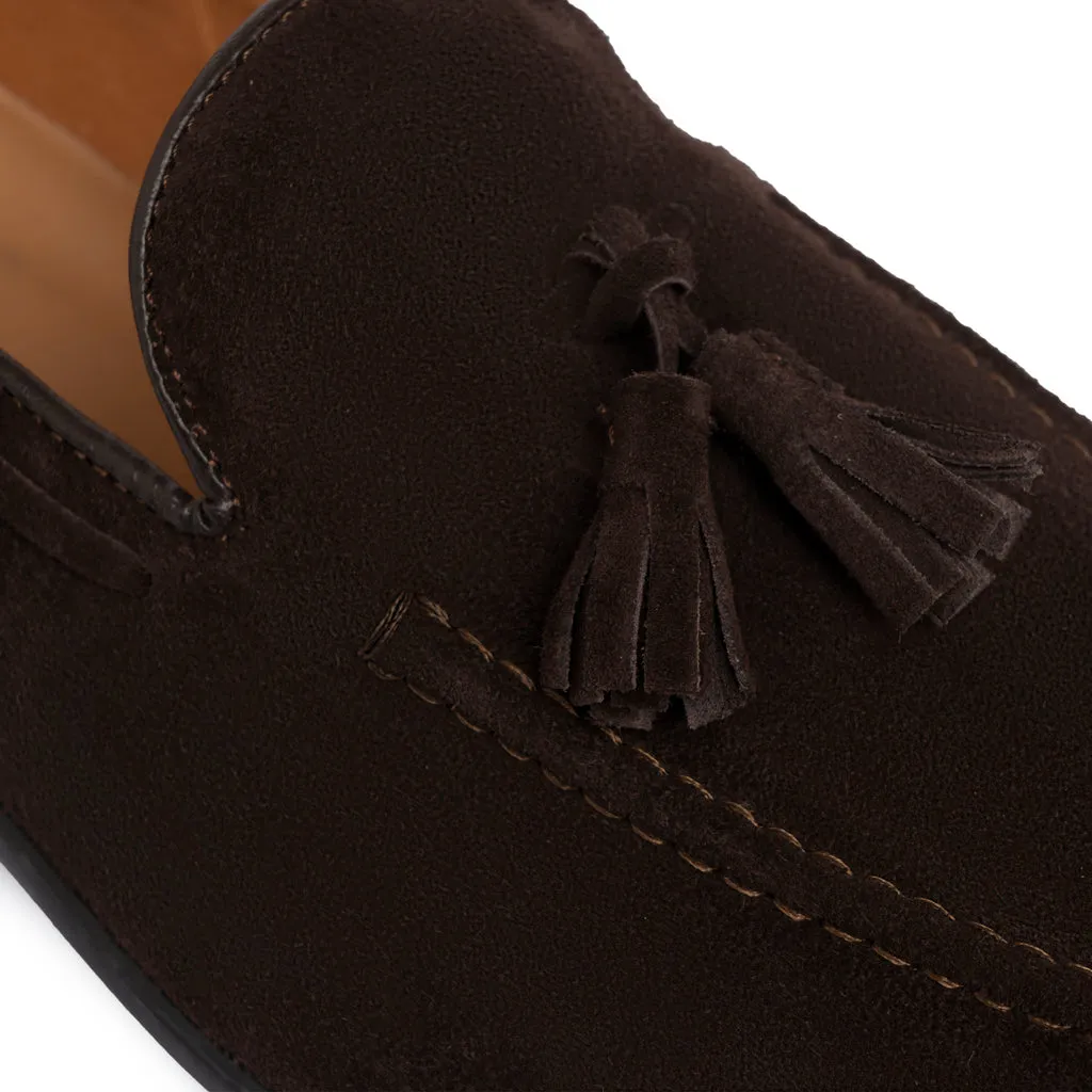 Suede Bow Loafers - Dark Brown