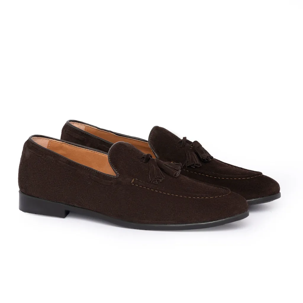 Suede Bow Loafers - Dark Brown