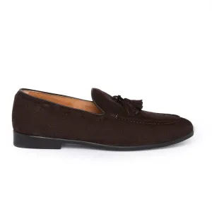 Suede Bow Loafers - Dark Brown