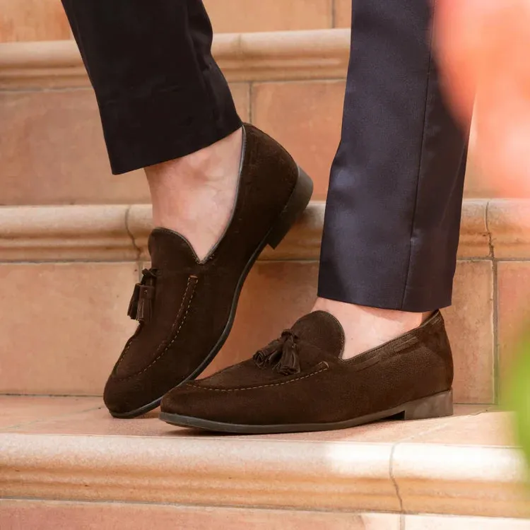 Suede Bow Loafers - Dark Brown