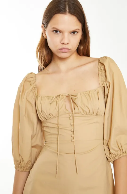 The Puff Sleeve Mini In Sand Beige