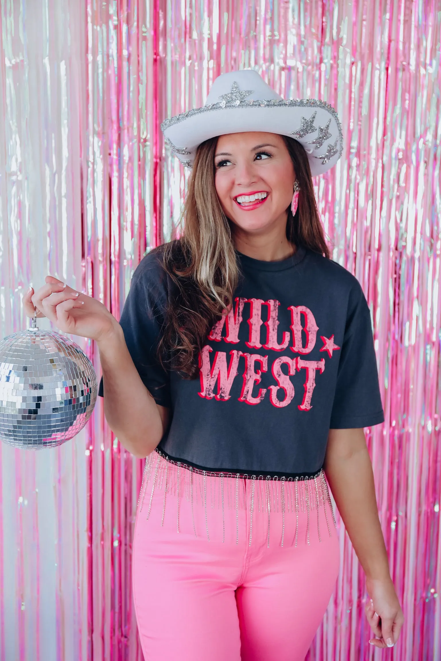 The Wild West Fringe Cropped Graphic Tee - Charcoal