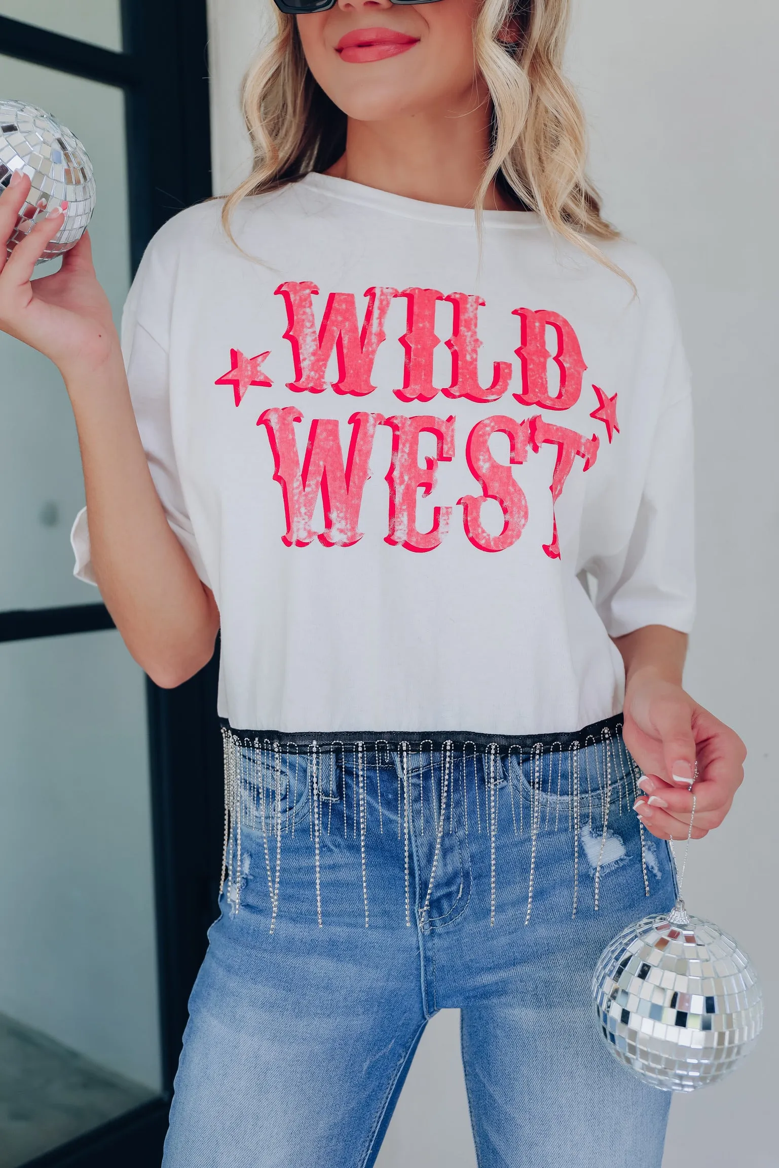 The Wild West Fringe Cropped Graphic Tee - White