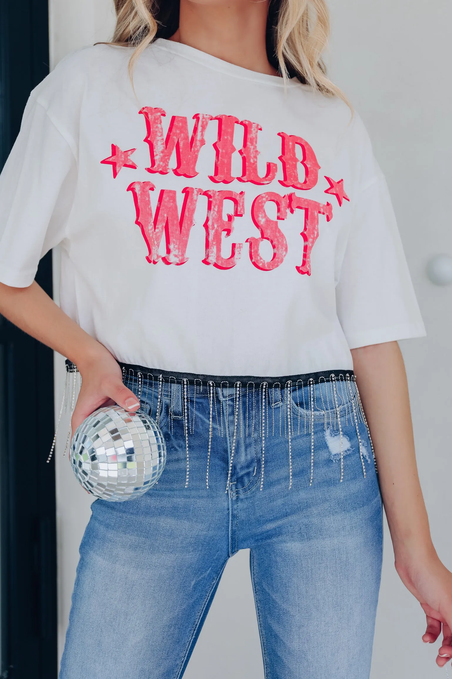 The Wild West Fringe Cropped Graphic Tee - White