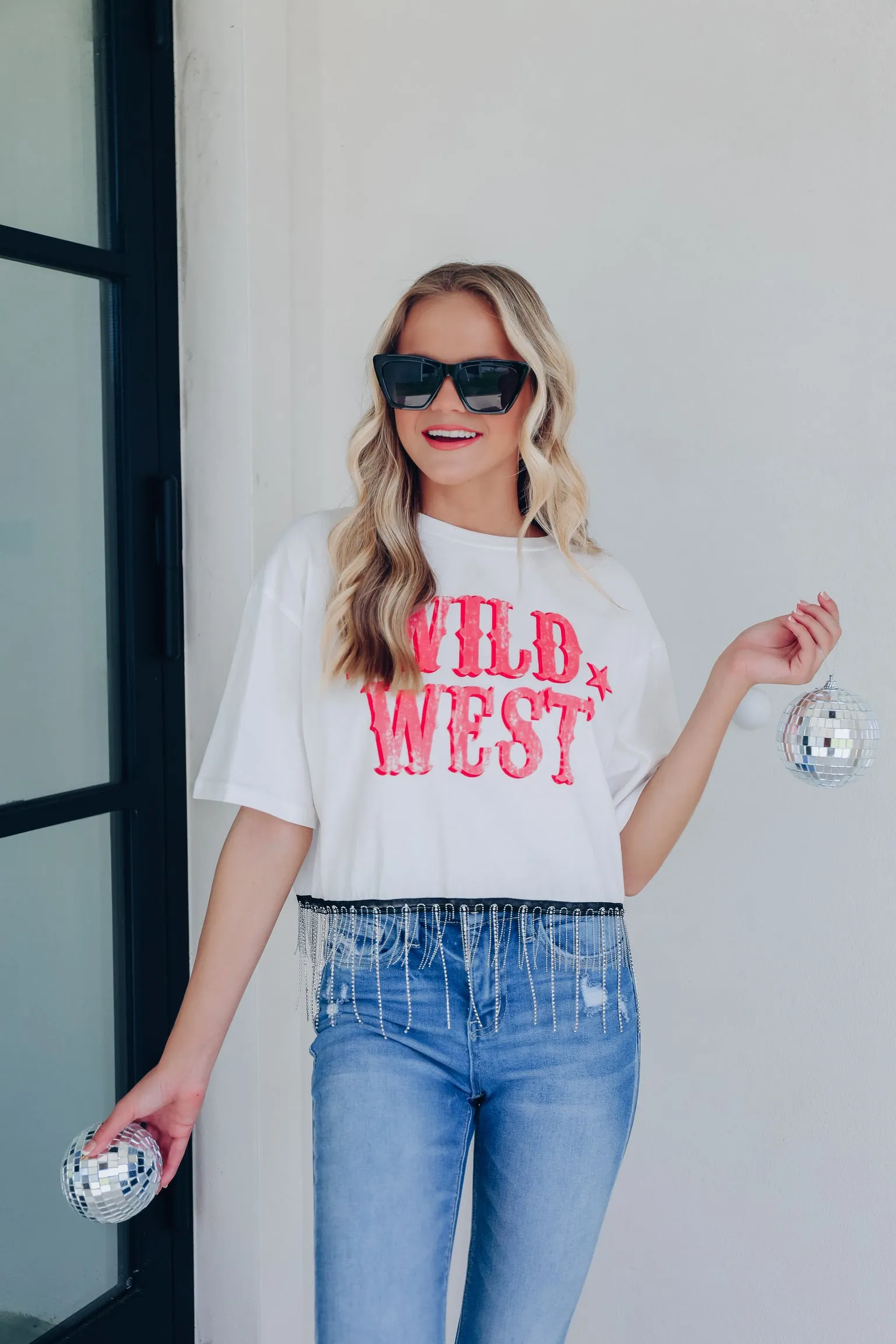 The Wild West Fringe Cropped Graphic Tee - White