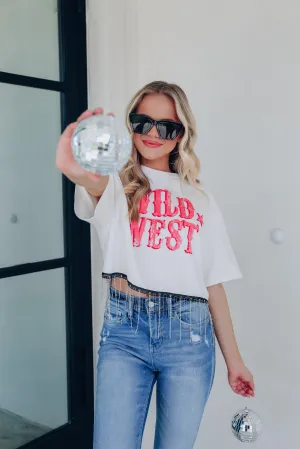 The Wild West Fringe Cropped Graphic Tee - White