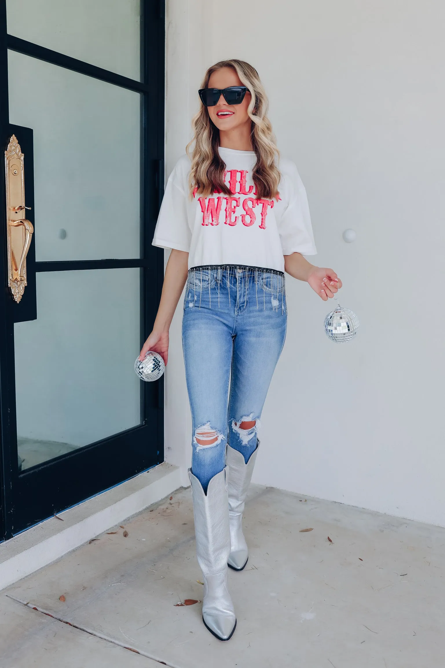 The Wild West Fringe Cropped Graphic Tee - White