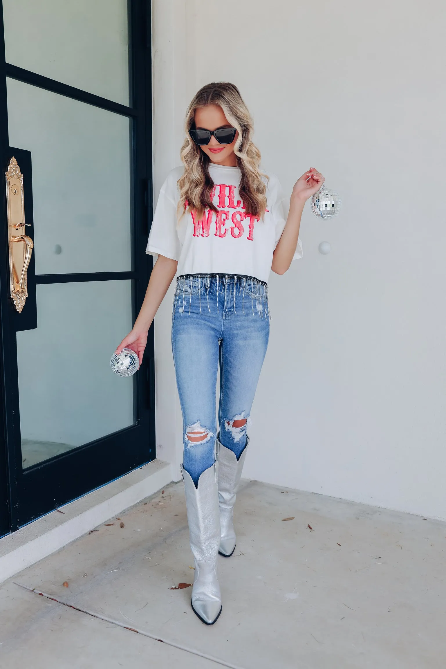 The Wild West Fringe Cropped Graphic Tee - White