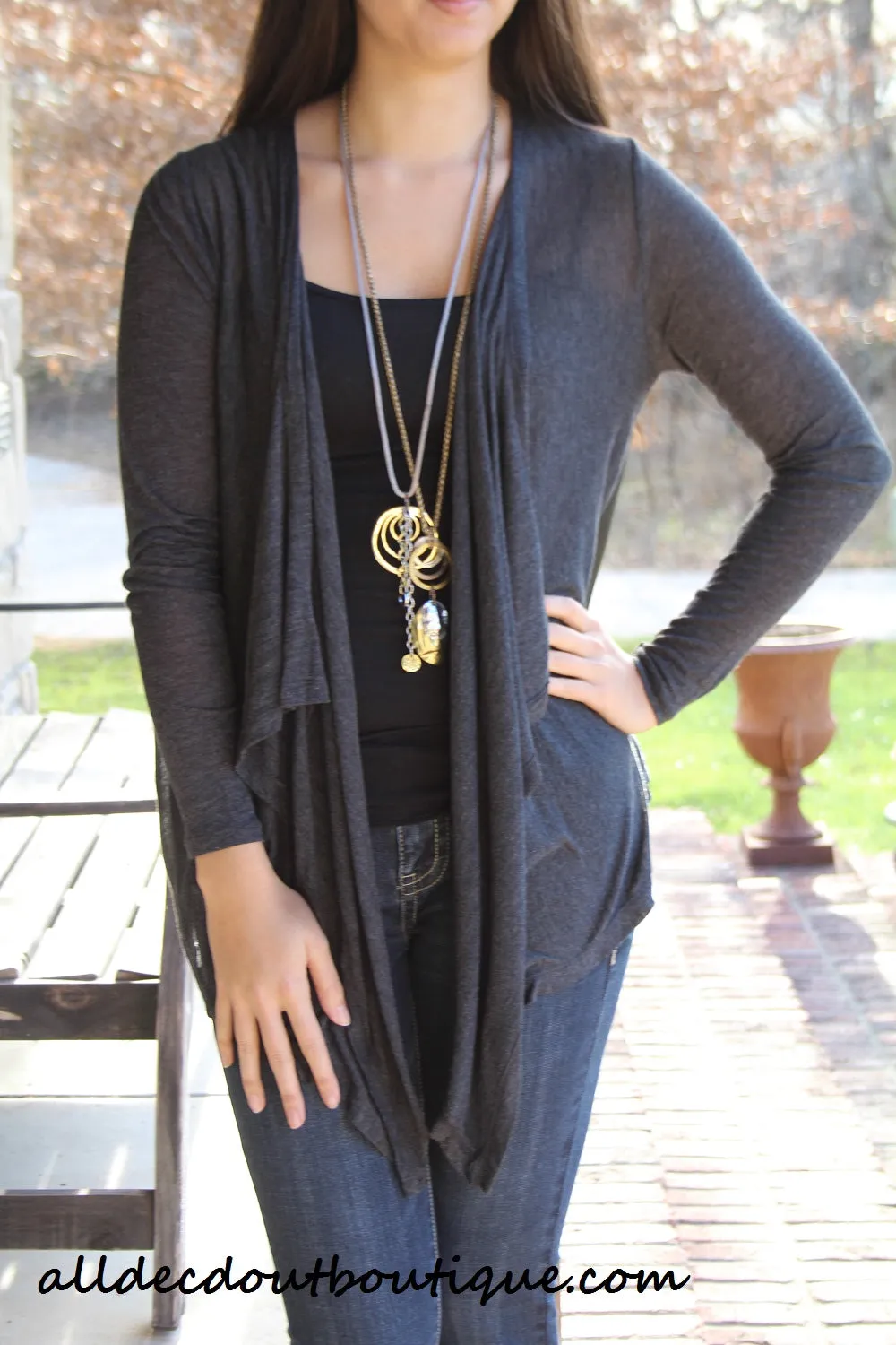 Timing | Cardigan with Leather Back Charcoal