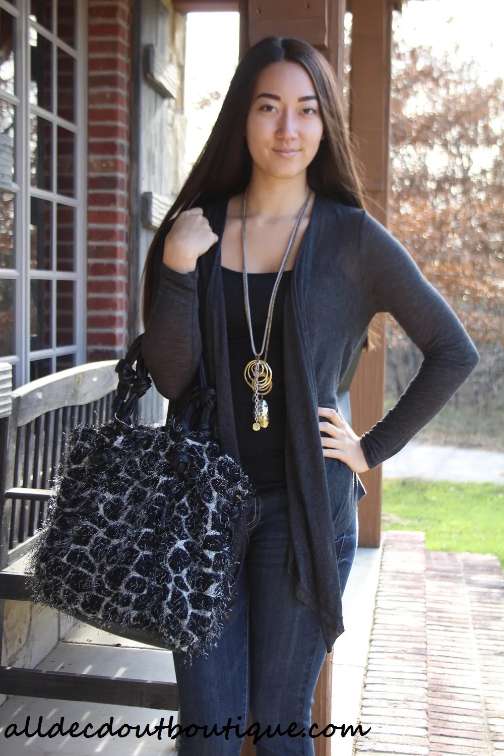Timing | Cardigan with Leather Back Charcoal