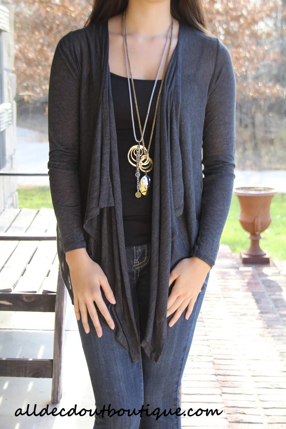 Timing | Cardigan with Leather Back Charcoal