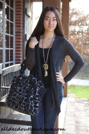 Timing | Cardigan with Leather Back Charcoal