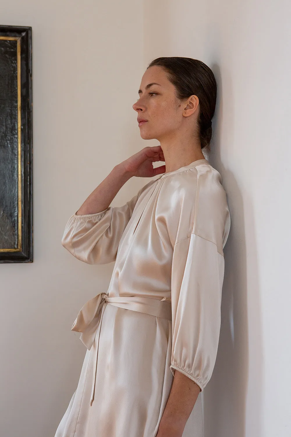 Tynan Silk Charmeuse Dress in Alabaster