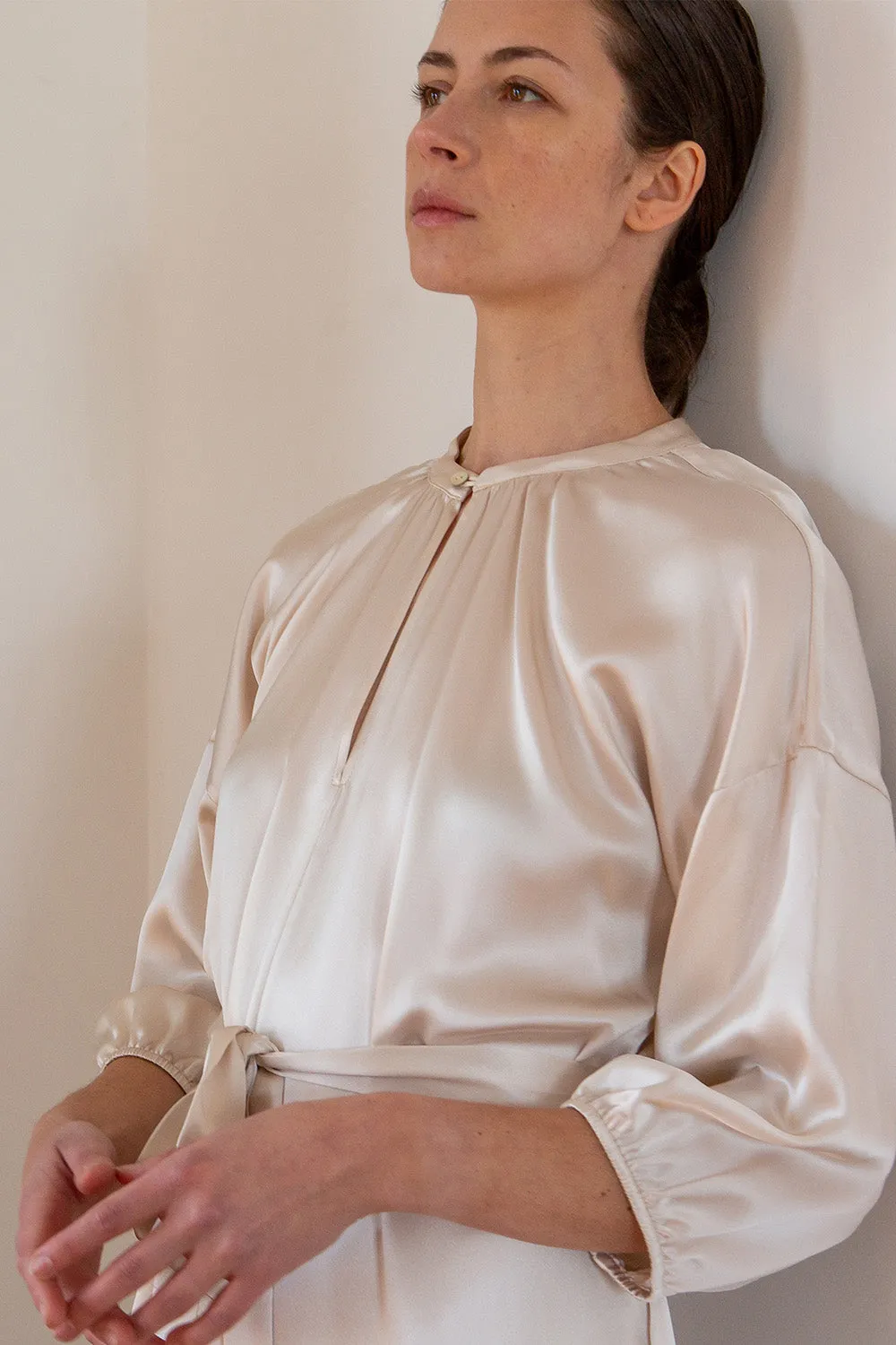 Tynan Silk Charmeuse Dress in Alabaster