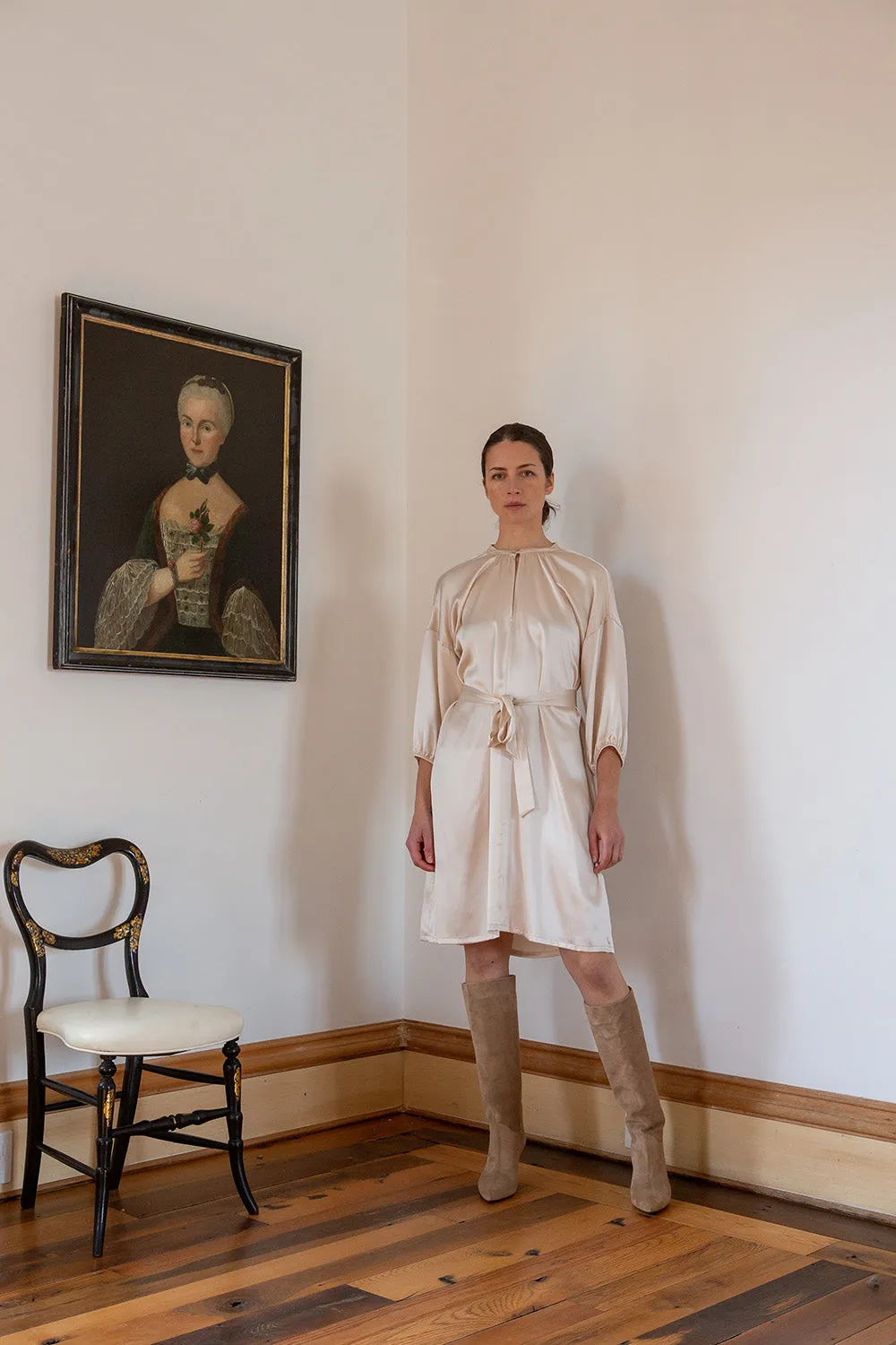 Tynan Silk Charmeuse Dress in Alabaster