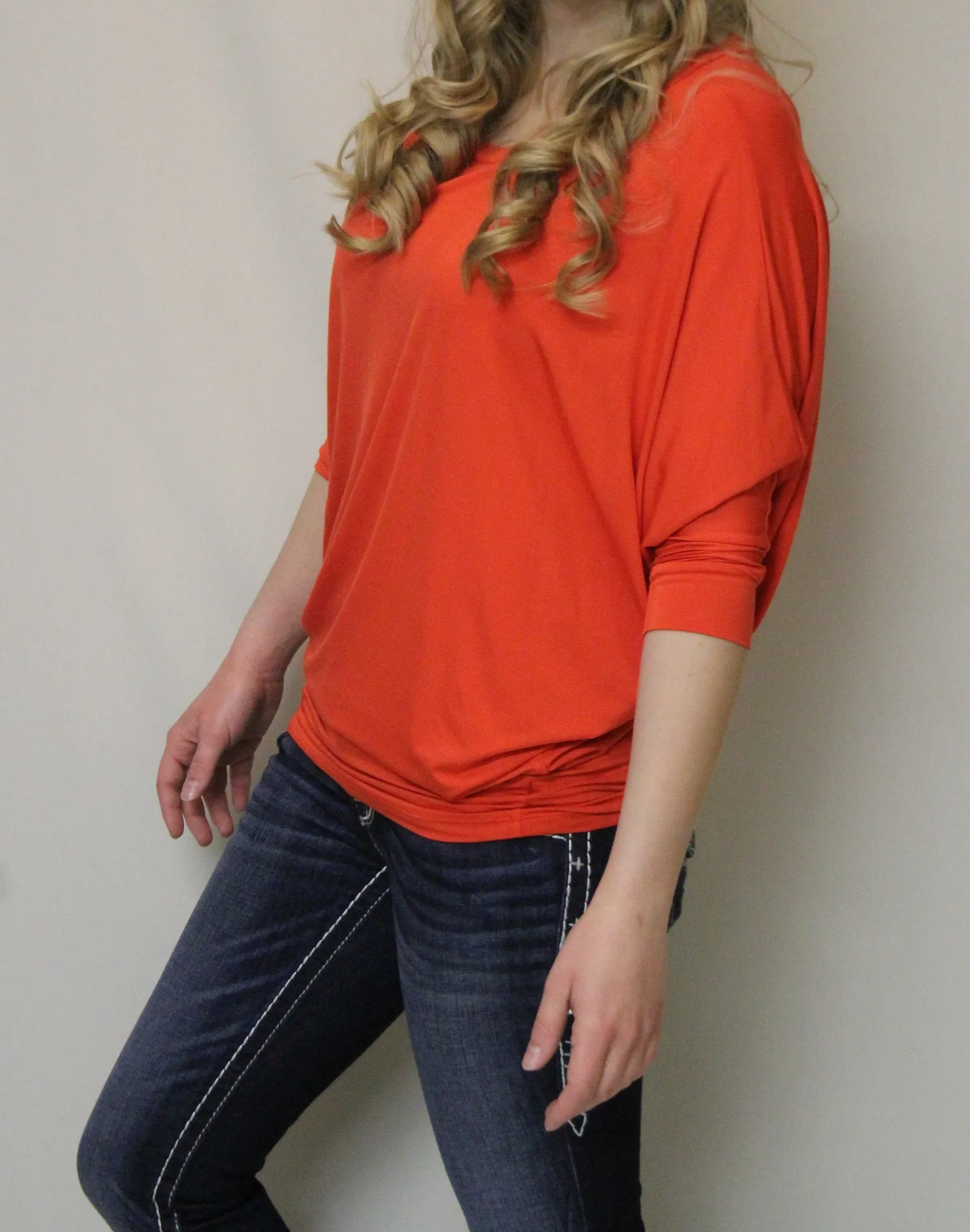 Vanilla Bay | Dolman 3/4 Sleeve Top Red/Orange