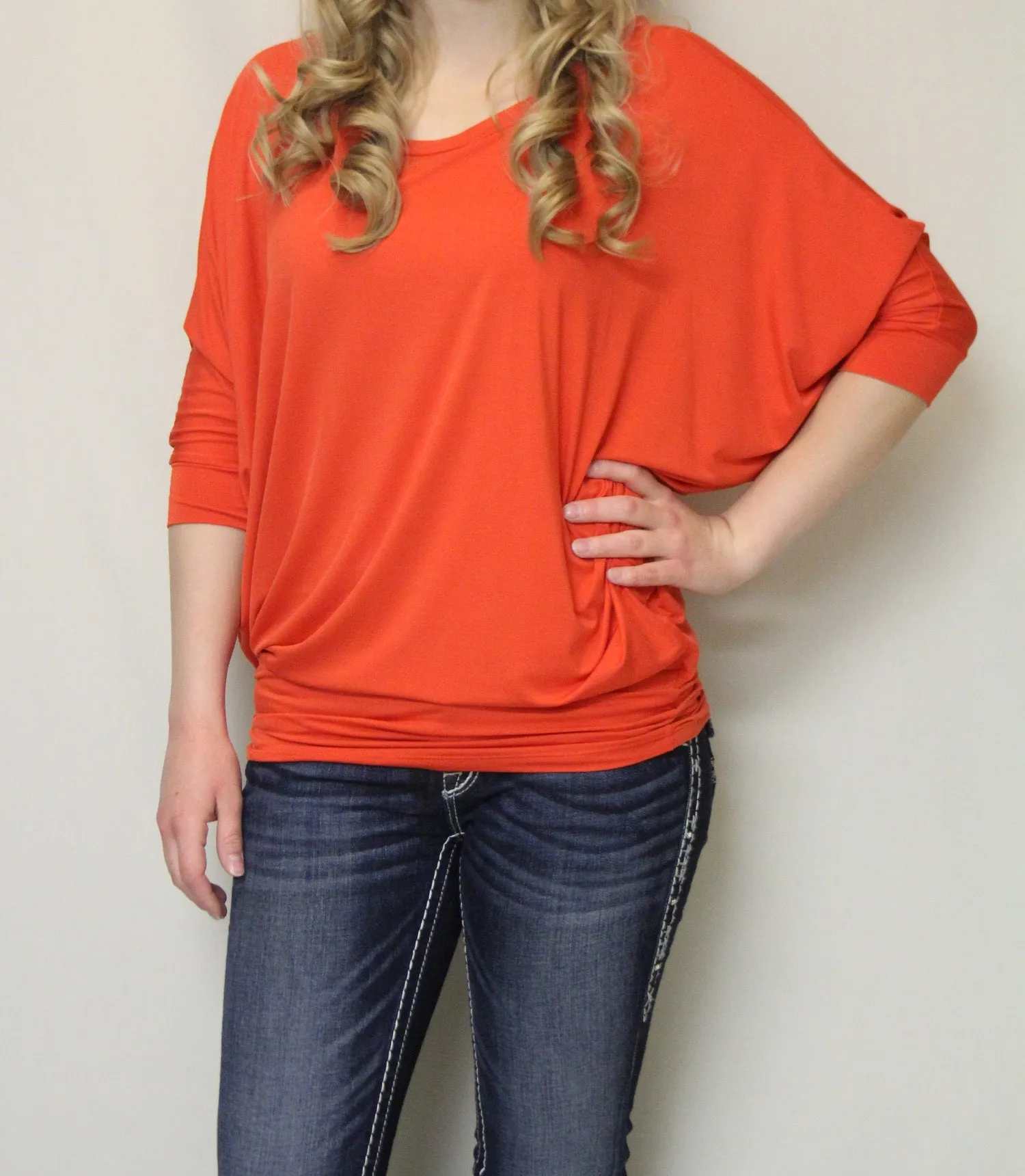 Vanilla Bay | Dolman 3/4 Sleeve Top Red/Orange