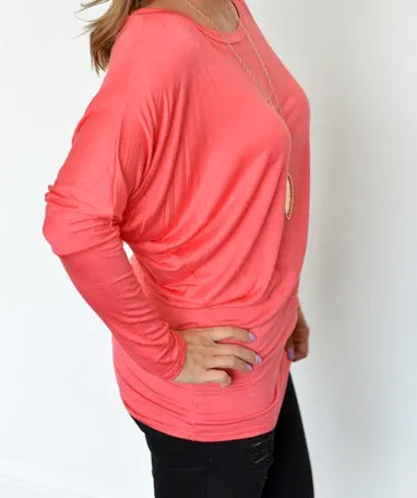 Vanilla Bay | Dolman Long Sleeve Top Coral