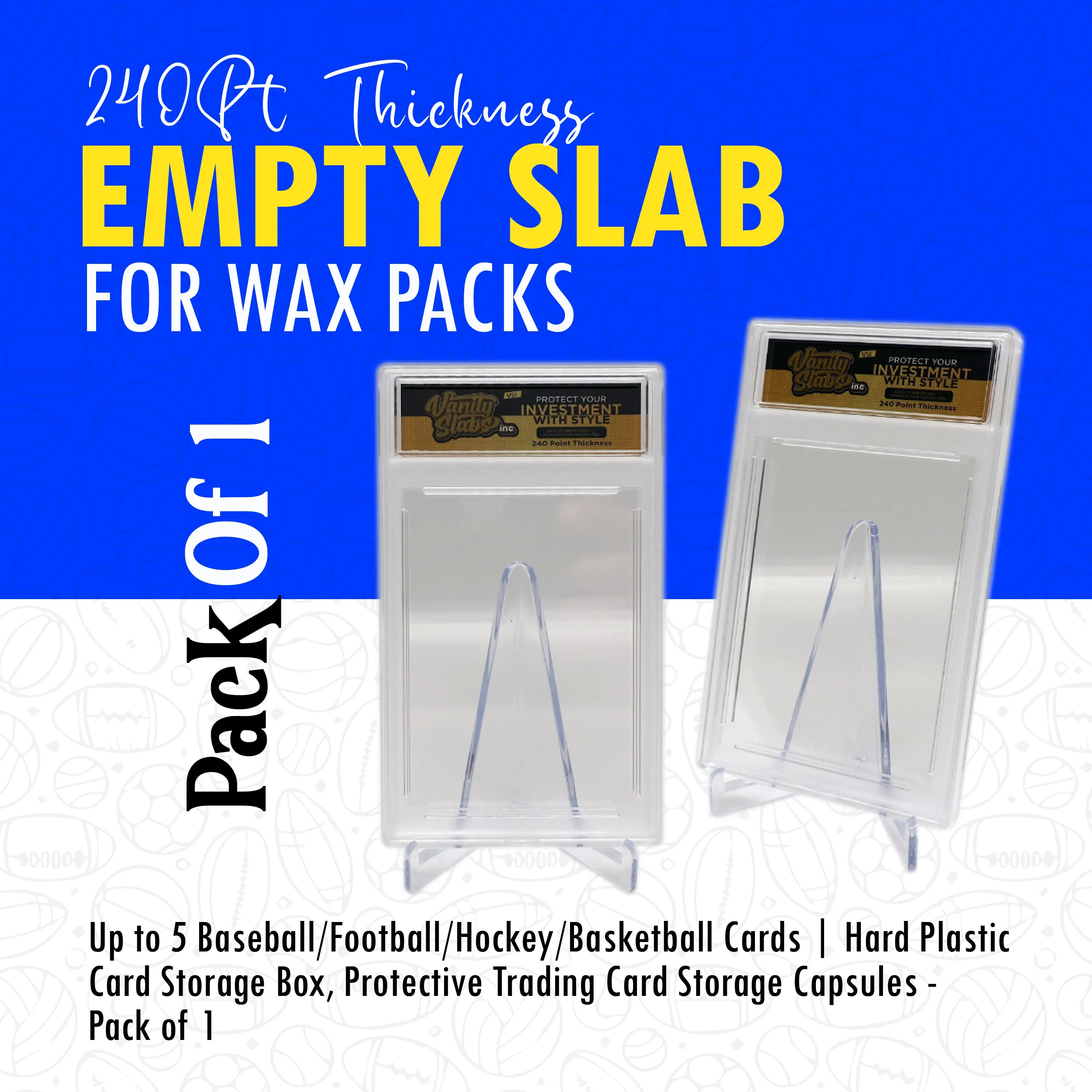 Vanity Slabs 240pt thickness Empty Slab for Wax Packs up to 5 cards thick for Baseball Football Hockey Basketball Cards